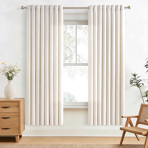 Image of Natural Linen Curtains 72 Inch Length 2 Panels Set Ivory Sheer | Cream Colored, Light Filtering, Semi Sheer Drapes, Thick Linen, Boho, Farmhouse, Neutral, Country, Dining Room, 52x72