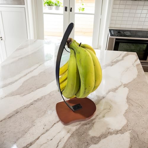Modern Banana Stand with Wooden Base, 33 cm Height, Metal Hook Design Banana Holder, Kitchen Counter Fruit Hanger - Image 9