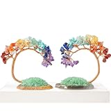 Árbol de Cristales Curativos Naturales de 7 Chakras sobre Base de Rebanada de ágata - Piedras Curativas Gema Árbol de Dinero para Feng Shui Decoración de Mesa de Oficina en Casa, Un Par