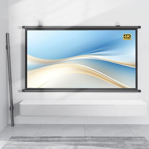 Pantalla de proyección HD de 40, 50 y 60, para Cine en casa, Pantalla de proyección desplegable Manual para Interiores y Exteriores, fácil de enrollar (40 Pulgadas, 16:9)