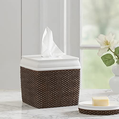 Motifeur Bathroom Accessories - Resin Tissue Holder, Decorative Square Tissue Cover Box (Brown And White) #TOP1
