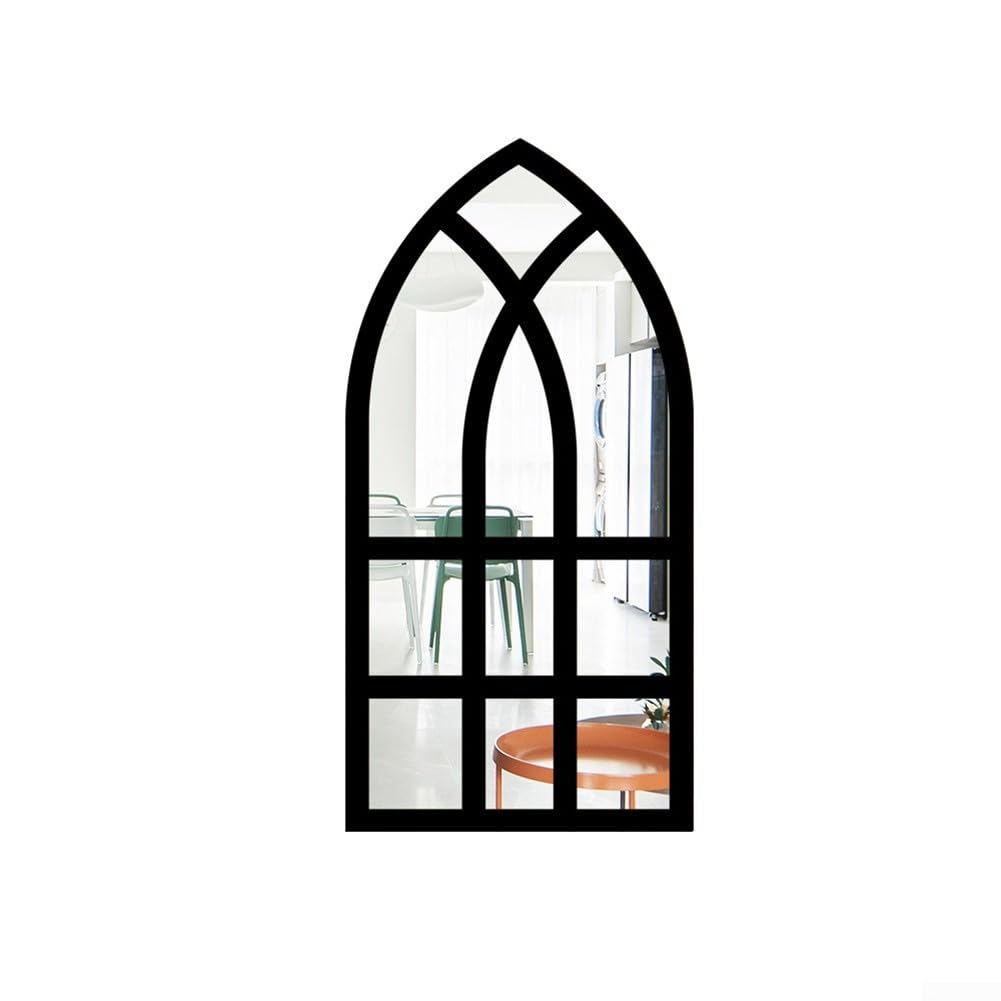 Aprilsunnyzone Self Wooden Frame Acrylic Mirror, Wall Decor Arched Decorative Mirror, Garden Mirror, Wall Mounted Vintage Window Mirror For Indoor Outdoor Bedroom(Black)