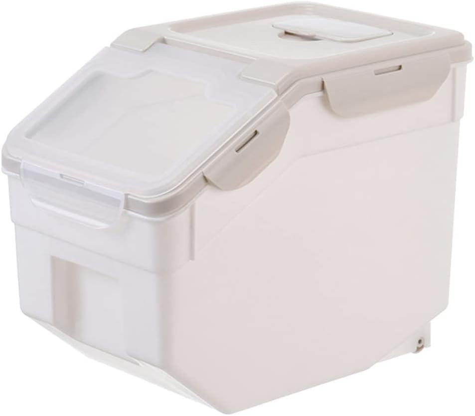 STOBOK Pet Food Container Dry Food Storage Bucket for Dogs Cats Airtight Sealed Design Beige