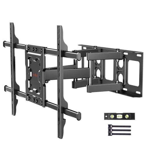 Perlegear Full Motion TV Wall Mount Bracket Dual Articulating Arms Swivels Tilts Rotation for Most 37-75 Inch LED, LCD, OLED Flat Curved TVs, Holds up to 132lbs, Max VESA 600x400mm