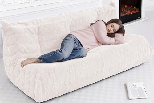 Image of Bean Bag 3-Seater Chair Big Sofa Beanbag Chair for Adults Fireside Chair Bean Bag Lounger with Memory Foam Filled for Home,Apartment or Gaming Venue（Beige Teddy）