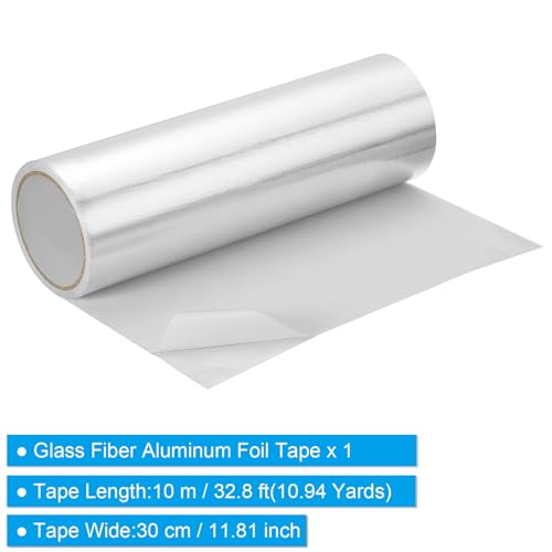 Image of PATIKIL Duct Tape, 11.81 Inch x 32.8 Ft(10.94 Yards) 5.91 Mil Heavy Duty Aluminum Foil Tape Waterproof Glass Fiber Insulation Heat Resistant for Ductwork HVAC Sealing Patching, 1 Roll