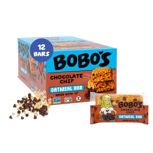 Bobo's Oat Bars (Chocolate Chip, 12 Pack of 3 oz Bars) Gluten Free Whole Grain Rolled Oat Bars - Great Tasting Vegan On-The-Go Oatmeal Snack, Made in the USA
