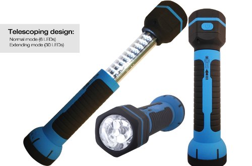 Rechargeable LED Flashlight Torch - Telescoping Retractable Work Light w/Magnetic Base - 36LEDs 2 Power Supplies- RWL-02