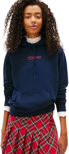 Image of Tommy Jeans Women's Tjw Reg Ess Logo 2 Hoodie Ext Dw0Dw21921 Pullover, Blue (Dark Night Navy), XL