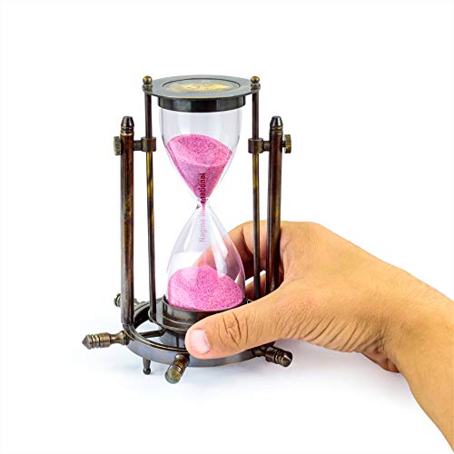 10.5" Antique Nautical Maritime Sand Timer | Hourglass With Functional Wheel Compass | Nautical Home Decor | Nagina International #TOP1