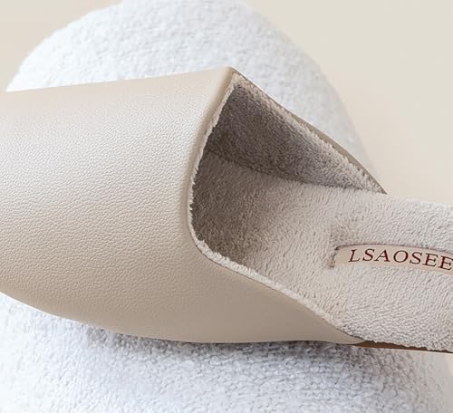 Luxurious Coral Fleece Mules for Women Men Closed-Toe Silent PU Leather Slippers Elegant House Shoes Sandals3