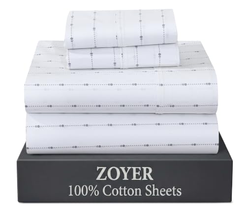 ZOYER 100% Cotton Full Sheets, Percale Bedding Full Size Set, Doted Bud
