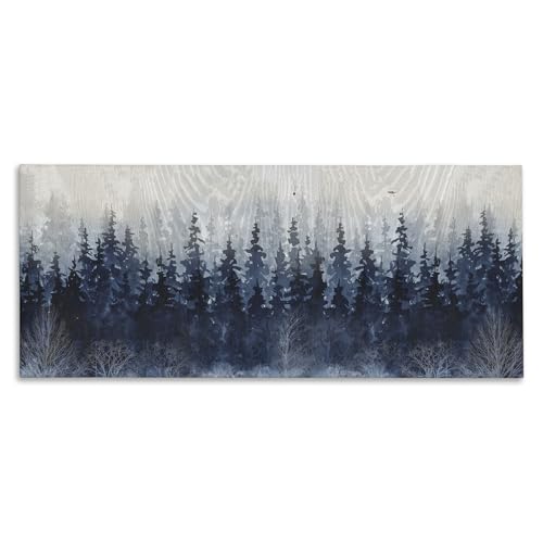 Rustic Blue Forest Tree Line, 13 x 30 Inch Canvas Wall Art