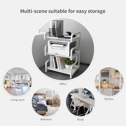 Natwind 3-Tier Printer Stand with Wheels Movable Storage Cart Floor-Standing Multi-Purpose Shelf Rack for Media Player Scanner Files Books Microwave Oven in Kitchen Living Room Home Office (White) - Thumbnail 7