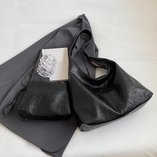 Image of Women Vintage Hobo Bag Casual PU Leather Shoulder Bag Large Capacity Retro Tote Handbag Soft Underarm Bag Daily Dat