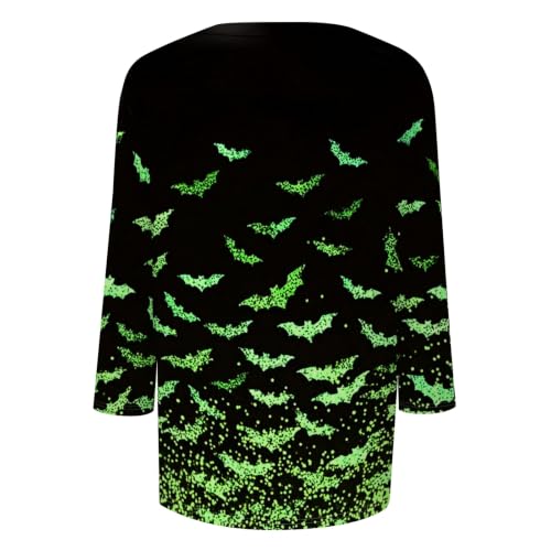 Image of Women Spooky Halloween Graphic Shirt 3 /4 Length Sleeve Crewneck Top | Halloween Funny Printed Pumpkin Plus Size Tshirts 2026 Fall Outfits Skeleton Tee Going Out Tops