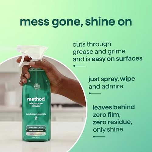 Image of Method All-Purpose Cleaner Spray, Eucalyptus + Rosemary- Cuts Grease & Grime on Counters, Glass, Sealed Wood & Floors, for Kitchen & Bathroom, 28fl oz, 4 pack