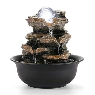 WICHEMI Indoor Fountains Tabletop Fountain Waterfall Fountain Indoor Water Feature Stacked Rocks Feng Shui Zen Meditation Relaxation Desktop Fountain with LED Light for Home and Office Decor(Style 5)