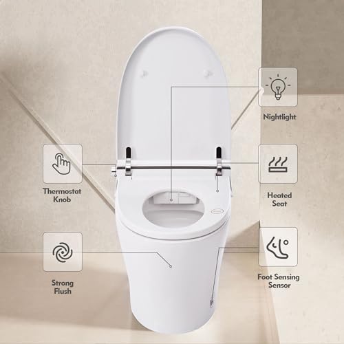 Lakifun Inodoro Inteligente Compacto Doble Descarga con Asiento Calefactable, Sensor de Pie, Luz Nocturna Blanca y Control Giratorio miniatura 3