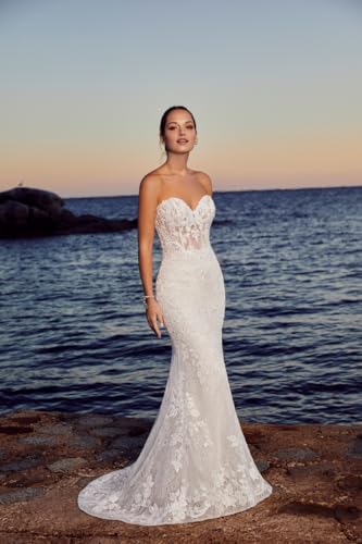 Strapless Wedding Dress for Bride Lace Mermaid Bridal Gown 2025 Long Tulle Bridal Dress with Train4