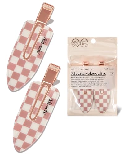 Kitsch Creaseless Hair Clips for Women - No Crease, No Bend Hair Clips for Styling, Bangs, Makeup Application, Face Wash | Recycled Acrylic - Checkered Terracotta | Ideal Gifts for Women, 2pcs