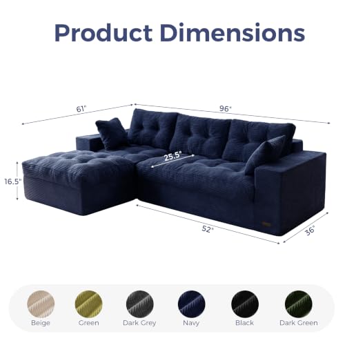 Image of MAXYOYO 96 inch L Shaped Modular Sectional Sofa with Ottoman, Cloud Boneless Couch with Layered Cushion, Upholstered Flexible Module Combination Sofa for Living Room, No Assembly, Navy