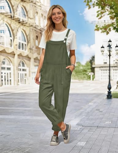Image of YESNO Women's Overalls Cotton Boho Casual Floral Bib Jumpsuit Baggy Adjustable Strap Romper with Pockets PVV