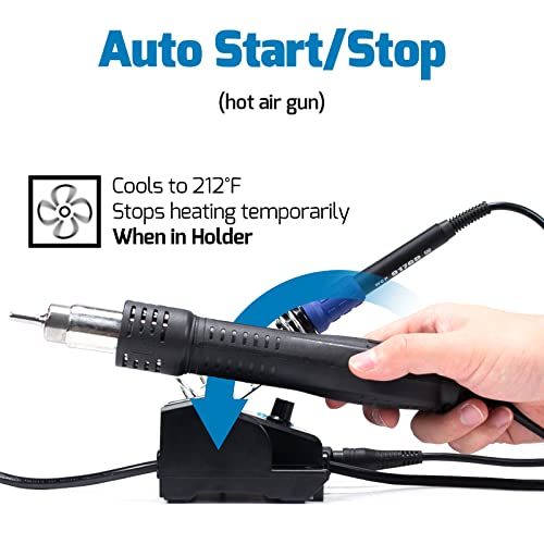 WEP 882D Soldering Iron Station 2-IN-1 SMD Hot Air Rework Station with 2 Spools of Solder Wire, 5 Soldering Tips, 3 Hot Air Nozzles, Brass Wool Tip Cleaner, Tweezers, Desoldering pump