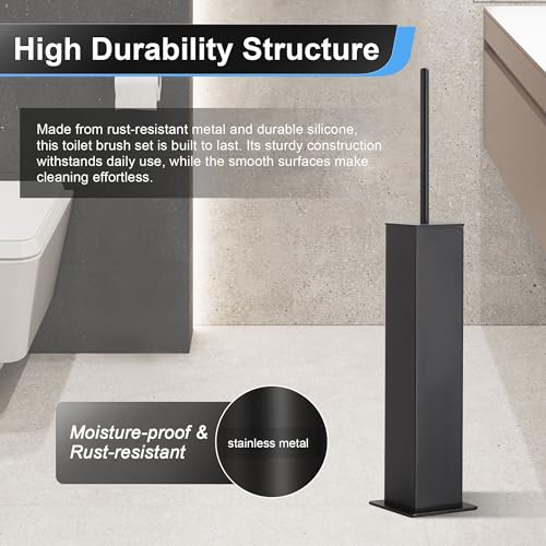 Image of BVL Toilet Brush and Holder Set Black Stainless Steel 304 Square Freestanding Toilet Brush for Bathroom