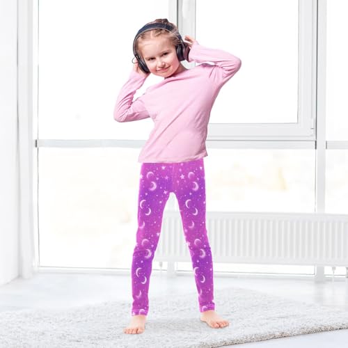 Girls Leggings Soft Toddler Ankle Length Bottoms Purple Moon Kids Dance Yoga Pants 4-10 Years4