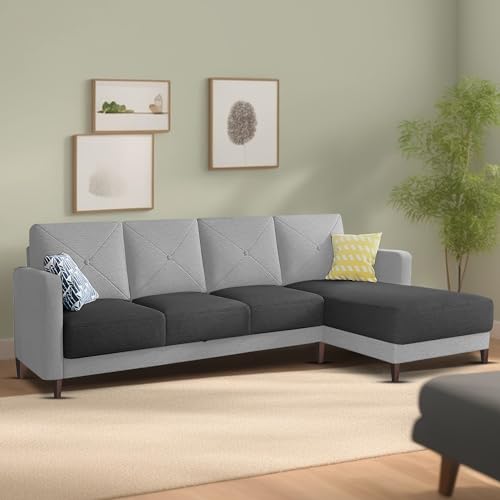 Image of Baloney RHS 6 Seater L Shape Sofa Set for Living Room (Black Grey Fabric) Premium Fabric Sofa