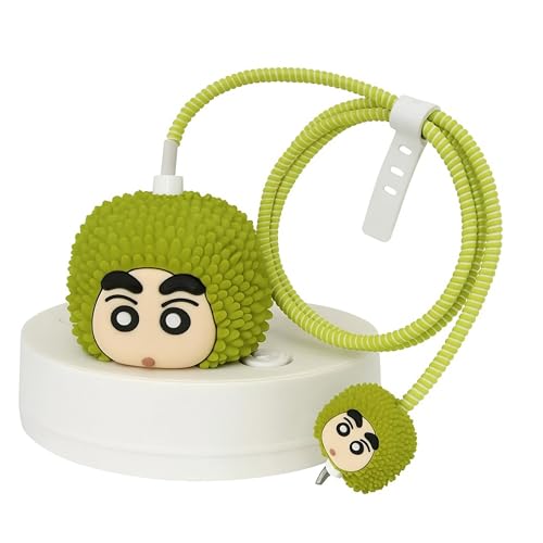 Image of LikeStar Protective Case with Spiral Cable Protector Compatible with iPhone Charger 18W & 20W, Charger Protective Cover, Charger Case Cover, Protection Sleeve, Cord Saver (Shinchan Jackfruit)