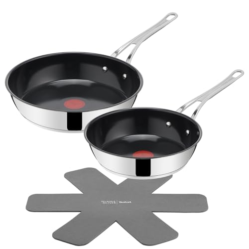 Tefal Jamie Oliver Classic Cook Pfannen-Set 24/28 cm, inkl. Pfannenschoner, antihaftbeschichtete Keramikoberfläche, Thermo-Signal, für alle Herdarten, Edelstahl, H881S355