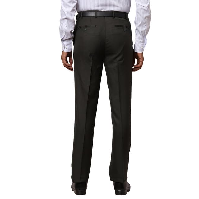 Image of Raymond Men's Mid Rise Contemporary Fit Poly Viscose Blend Solid Pattern Flat Front Formal Trouser