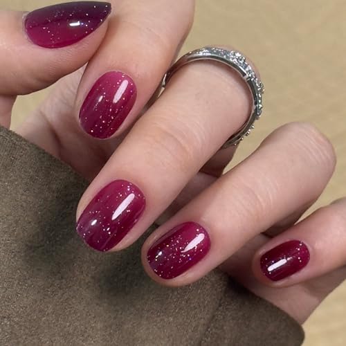 Image of CurvLife Extra Short Square Press On Nails, Burgundy, Berry Prism, Soft Gel