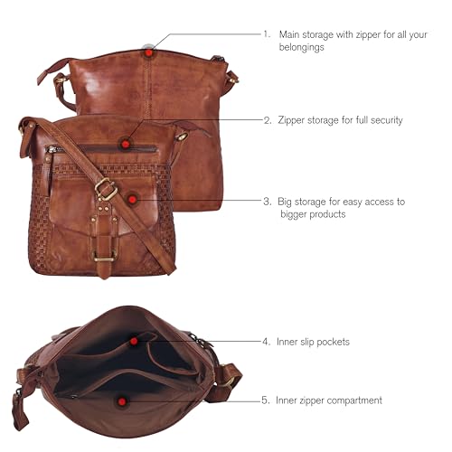 Image of Oak Leathers Leather Crossbody Bag For Women With Adjustable Sling Strap - Medium Size Crossover Shoulder Handbag Purse