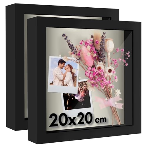Americanflat 3D-Bilderrahmen zum Befüllen in Schwarz - 2er Set - 20x20 cm...