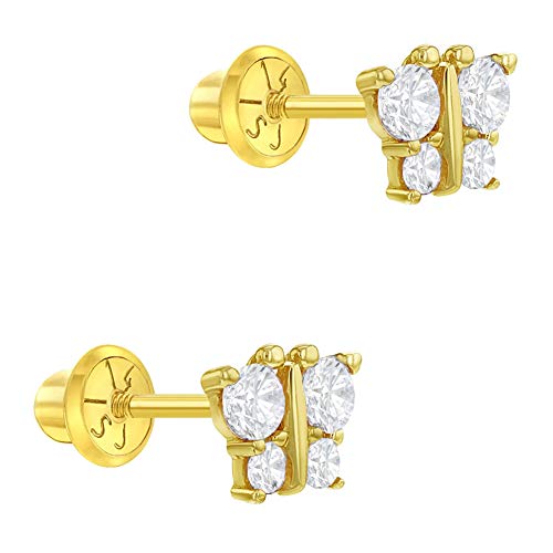 14k Yellow Gold Girl's Cubic Zirconia Butterfly Screw Back Earrings for Toddlers - Small Stud Earrings for Babies & Little Girls to Preteens - Tiny Earring Studs for Children2
