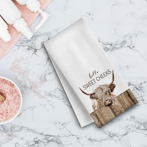 GCFET Highland Cow Bathroom Kitchen Towels - Hello Sweet Cheeks Western Bathroom Kitchen Decor,Farmhouse Western Cow Decorative Hand Towels 16x24, Funny Hand Towels