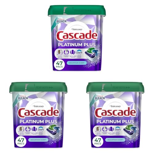 Image of Cascade Platinum Plus Dishwasher Pods, Dishwasher Detergent, Dish Detergent Soap, Mountain, 47 Count (Pack of 3)