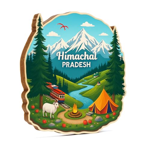 Image of Naxon Himachal Pradesh State Theme Souvenir Wooden Fridge Magnet for Refrigerator - Printed Fridge Magnet for Kitchen & Home Decor | Perfect Souvenir Gift | Size 3x3 in | Pack of 1