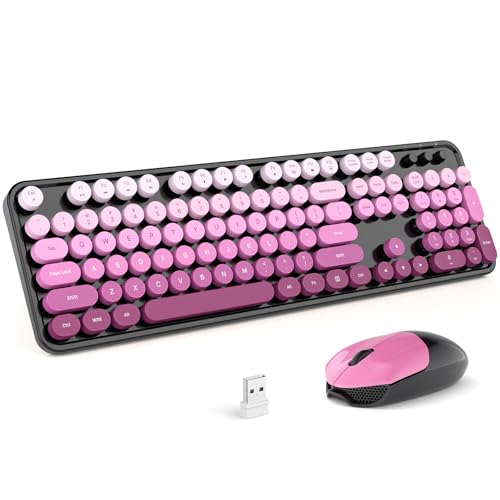 Image of KNOWSQT Wireless Keyboard and Mouse Combo - Blackpink-Gradient Colorful 2.4G Typewriter Full-Size Cute Keyboards - USB Receiver Plug and Play, for Computer, PC, Laptop, Desktop, Windows