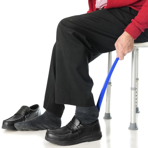 23.62\" Extra Long Shoe Horn - Lightweight Blue Plastic with Curved Handle & Hook End for Seniors, Tall People, Limited Mobility, Boots and Easy Dressing Aid (Black)