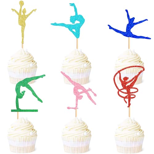 Blumomon 24 piezas Glitter Rítmica Gimnasia Cupcake Toppers Niñas Gimnasia Cupcake Toppers Picks Colorido Gimnasia Deportes Temáticos Toppers Niñas Cumpleaños Fiesta Accesorios
