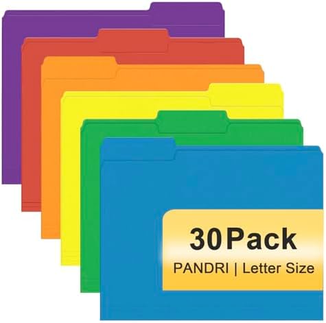 File Folder, PANDRI 30 Pack Colored File Folder, 1/3 Cut Tabs, Letter Size, Assorted 6 Colors Filing Folder for Office School Business