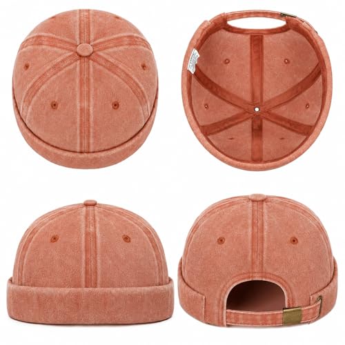 Image of Classic Vintage Style Solid Color Sailor brimless Skull hat Casual Washed Cotton Rolled Cuff Harbour Hat