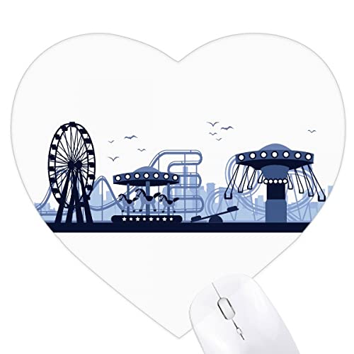 Tapis de souris en forme de coeur silhouette parc d'attractions blue