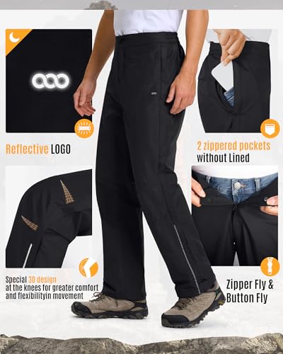 33,000ft Men\'s Rain Pants Full Zip Waterproof Pants Breathable Rain Over Trousers for Outdoor Hiking Golf Work Black