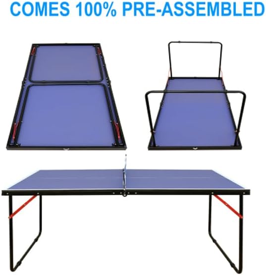 Mid-Size Table Tennis Table, Foldable Ping Pong Table Set with Net and 2 Ping Pong Paddles for Indoor & Outdoor, Portable Table Tennis Table for Adults, Teens
