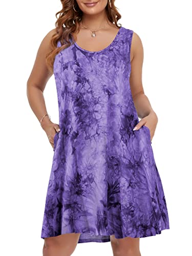 Image of BELAROI Women Plus Size Sundress Summer Casual Sleeveless Tshirt Dress Tie Dye Swing Tank Dresses with Pockets Beach Cover up